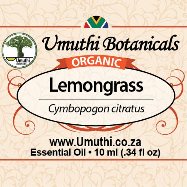 Organic lemongrass cymbopogon citratus 10ml label